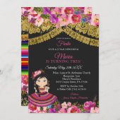 かわいい女の子フィエスタブラックメキシコチャラXVアノスインビ 招待状 (正面/裏面)