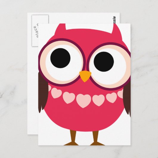 かわいい女の子フクロウとハートネックレス ポストカード (正面/裏面)