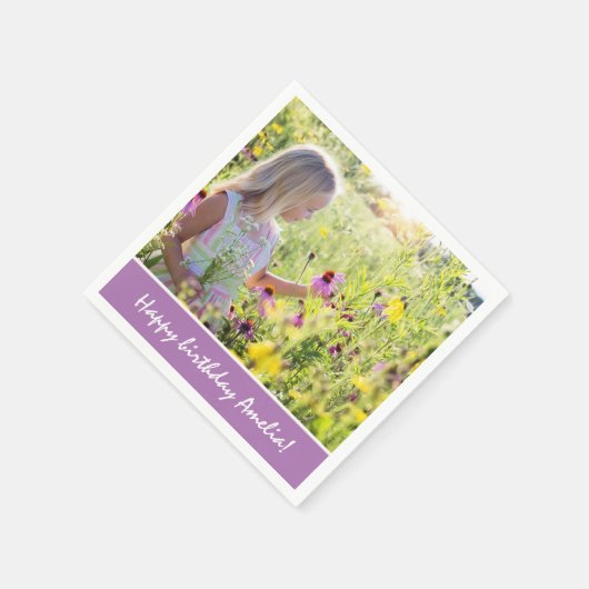 かわいい女の子フルフォトバースデーパーティナプキンス スタンダードカクテルナプキン (角)