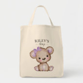 かわいい女の子ブラウンパープルベアモノグラムのベビー トートバッグ (正面)
