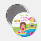 かわいい女の子プールパーティーサンキューマグネット マグネット (正面/裏面)