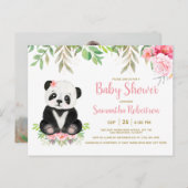 かわいい女の子ベア赤面ピンクフローラ赤ちゃんシャワー写真 インビテーションポストカード (正面/裏面)