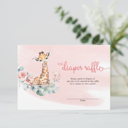 かわいい女の子ベビーキリンのピンクの花ユーカリ エンクロージャーカード (スタンド正面)