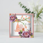 かわいい女の子ベビーシャワーガールコーラルピーチ2 招待状 (スタンド正面)