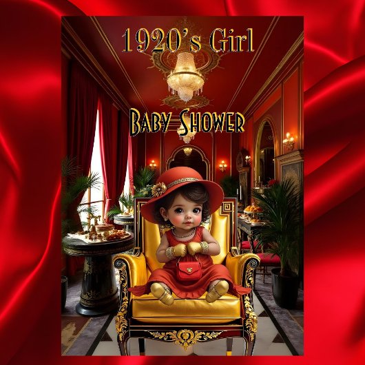 かわいい女の子ベビーシャワー1920sレッドアートデコテーマ 招待状