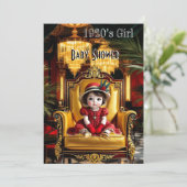 かわいい女の子ベビーシャワー1920sレッドアートデコ 招待状 (スタンド正面)