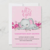 かわいい女の子ベビーゾウ眠るフローラピンク 招待状 (正面)
