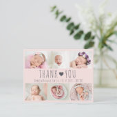 かわいい女の子ベビーピンクの写真サンキューカード ポストカード (スタンド正面)