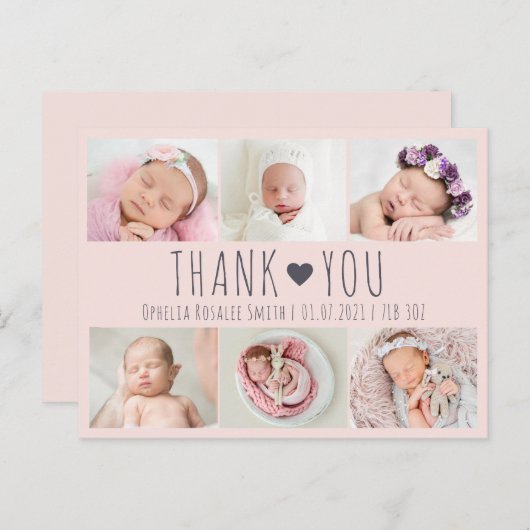 かわいい女の子ベビーピンクの写真サンキューカード ポストカード (正面/裏面)