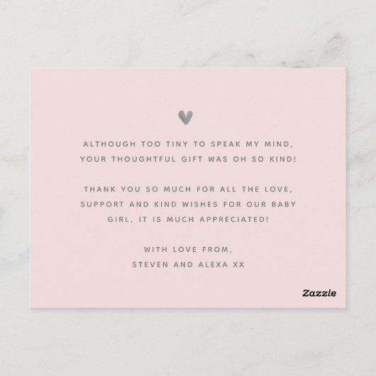 かわいい女の子ベビーピンクの写真サンキューカード ポストカード (裏面)