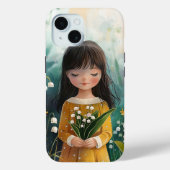 かわいい女の子ホールディングリリーオブザバレー誕生花 Case-Mate iPhoneケース (裏面)