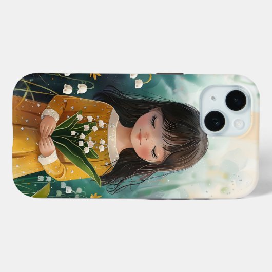 かわいい女の子ホールディングリリーオブザバレー誕生花 Case-Mate iPhoneケース (裏面 (横))