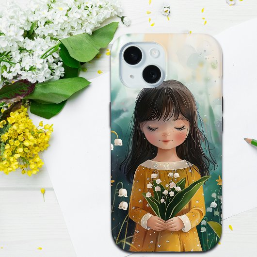 かわいい女の子ホールディングリリーオブザバレー誕生花 Case-Mate iPhoneケース
