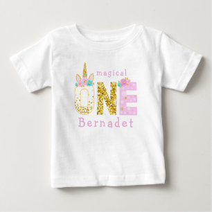 かわいい女の子マジカルユニコーンの誕生日 ベビーTシャツ