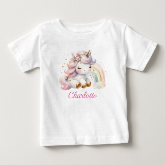 かわいい女の子マジカルユニコーンの誕生日 ベビーTシャツ (正面)