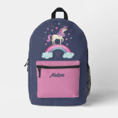 かわいい女の子マジカルレインボーユニコーン プリントバックパック (正面)
