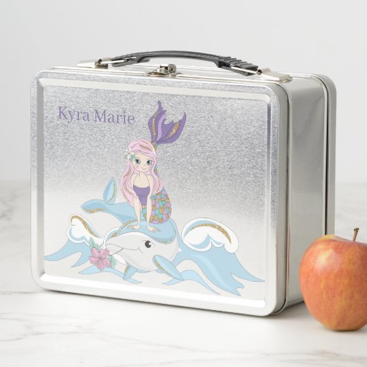 かわいい女の子マーメイドの名前を追加メタルランチボックス メタルランチボックス (インサイチュ)