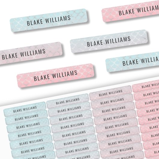 かわいい女の子マーメイドキッズ名学校の防水 ラベル