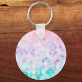 かわいい女の子マーメイドキーリング、ピンク、紫、ティール(緑がかった色) キーホルダー (正面)