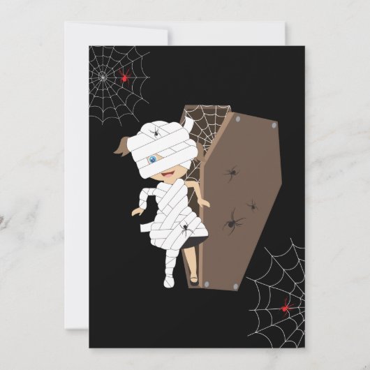 かわいい女の子ミイラ棺ガールハロウィーン誕生日 招待状 (裏面)