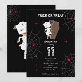 かわいい女の子ミイラ棺ガールハロウィーン誕生日 招待状