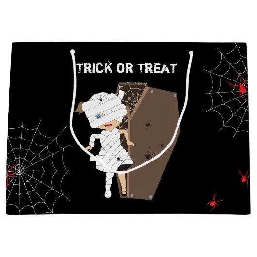 かわいい女の子ミイラ棺ハロウィーン ラージペーパーバッグ (正面)