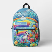 かわいい女の子ユニコーンの名前を追加 プリントバックパック (正面)