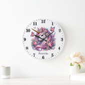 かわいい女の子ユニコーンの恋人の名前を追加 ラージ壁時計 (ホーム)