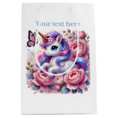 かわいい女の子ユニコーンパーティーカスタマイズ ミディアムペーパーバッグ (正面)