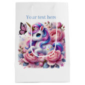 かわいい女の子ユニコーンパーティーカスタマイズ ミディアムペーパーバッグ (裏面)