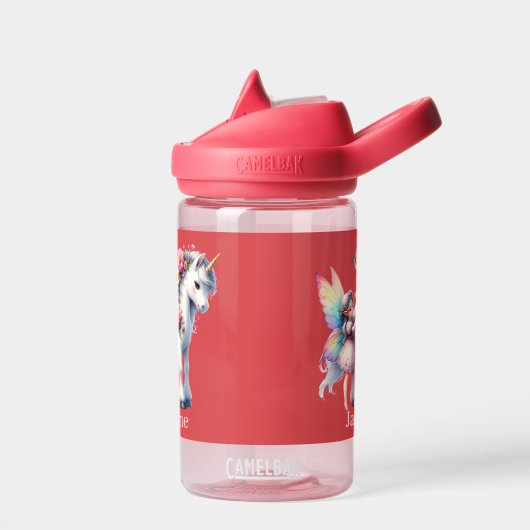 かわいい女の子ユニコーン妖精の名前を追加 ウォーターボトル (左面)