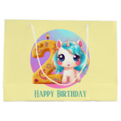 かわいい女の子ユニコーン第2誕生日 ラージペーパーバッグ (裏面)