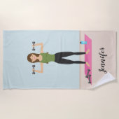 かわいい女の子リフティングウェイト&名前をカスタムするフィットネス ビーチタオル (正面)