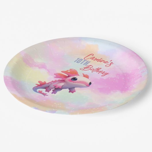 かわいい女の子レインボーピンクアクソロトル ペーパープレート