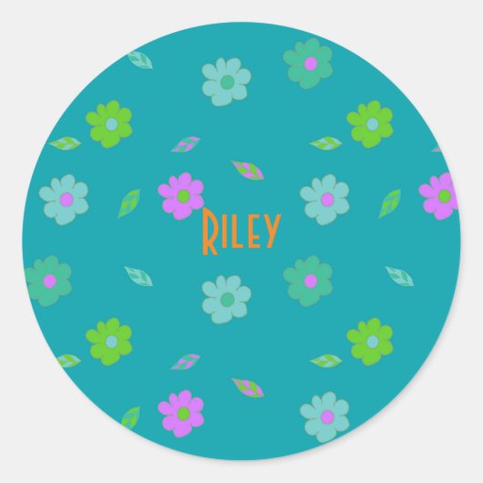 かわいい女の子レトロフラワー ラウンドシール (正面)