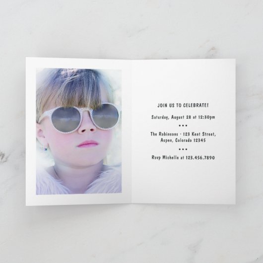 かわいい女の子ロックスター誕生日パーティーの写真 招待状 (内部)