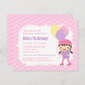 かわいい女の子ローラースケートで滑る誕生パーティー 招待状 (正面/裏面)