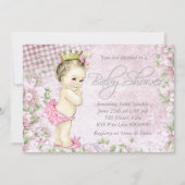 かわいい女の子ヴィンテージピンクベビーシャワー 招待状 (正面)