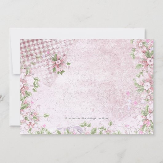 かわいい女の子ヴィンテージピンクベビーシャワー 招待状 (裏面)