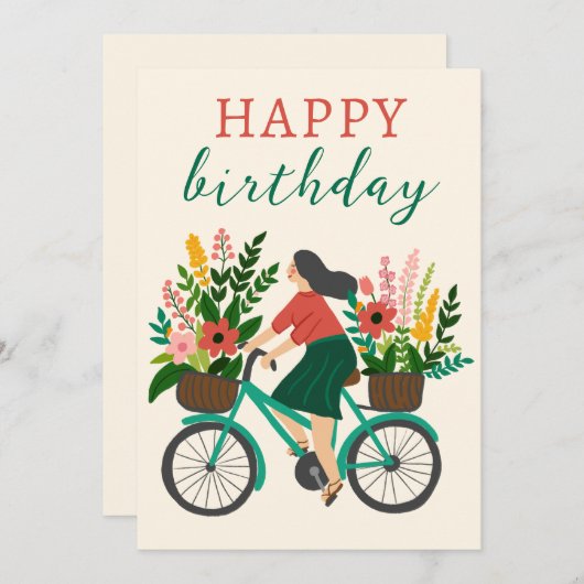かわいい女の子乗用自転車w花ハッピーバースデー (正面/裏面)