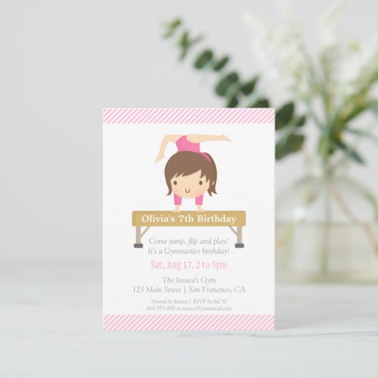 かわいい女の子体操子供の誕生日パーティー 招待状 (スタンド正面)
