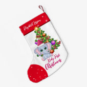 かわいい女の子初めてのクリスマスレッドエレファントベビー スモールクリスマスストッキング (裏面 (吊り時))