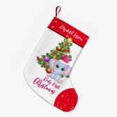 かわいい女の子初めてのクリスマスレッドエレファントベビー スモールクリスマスストッキング (正面 (吊り時))