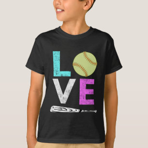 かわいい女の子及びレディース愛ソフトボールのデザインのための Tシャツ
