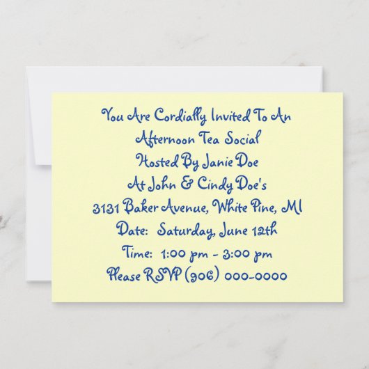 かわいい女の子及び蝶パーティーの茶招待状 招待状 (裏面)