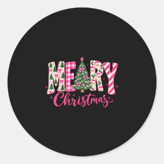 かわいい女の子向けのピンクのクリスマスツリー ラウンドシール