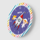 かわいい女の子宇宙飛行士が宇宙ロケットの子ども室 ラージ壁時計 (傾斜)