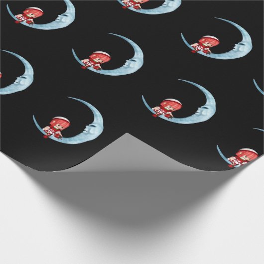 かわいい女の子小妖精や小人ムーンブラッククリスマスに座る ラッピングペーパー (角)