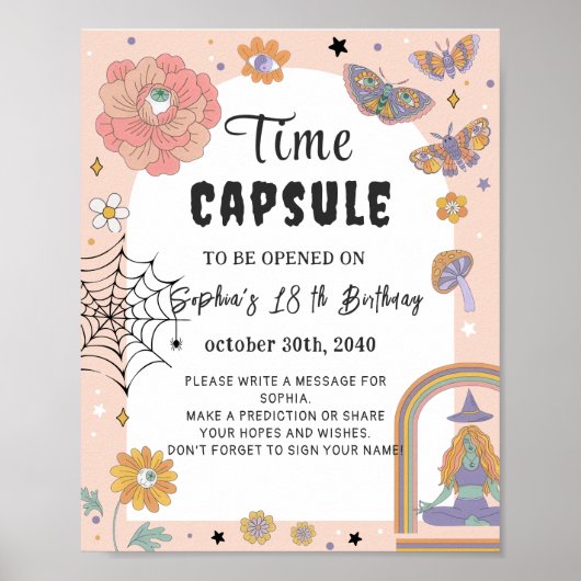 かわいい女の子幽霊誕生日タイムカプセルサイン ポスター (正面)