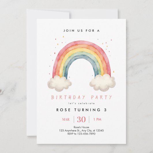 かわいい女の子抽象芸術レインボニーエイジ誕生日 招待状 (正面)